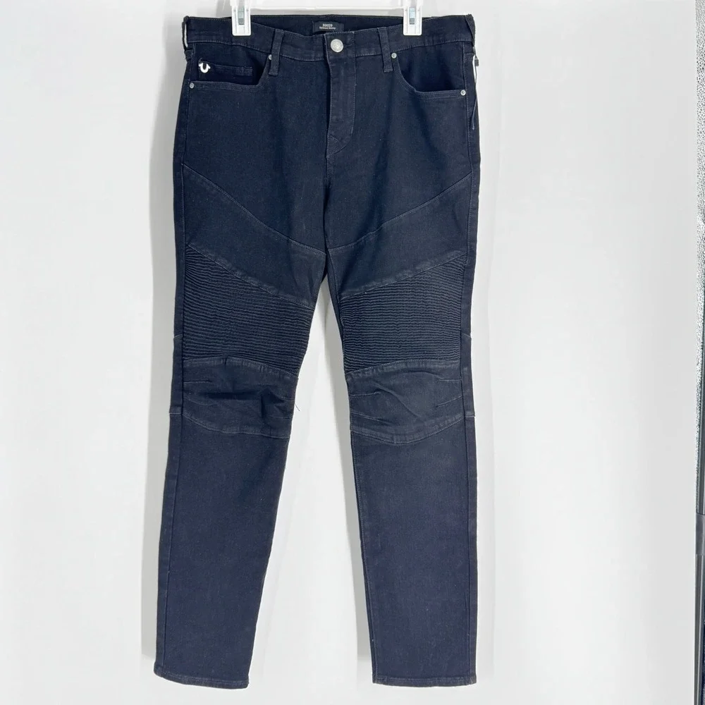 True Religion Rocco Relaxed Skinny Biker Jeans Black‎ Mens W34 L32 Moto